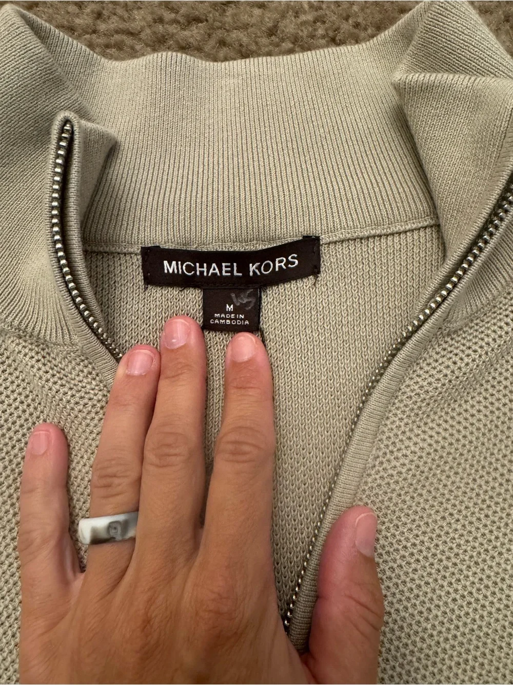 Michael Kors Men's Light Gray Zip-Neck Sweater